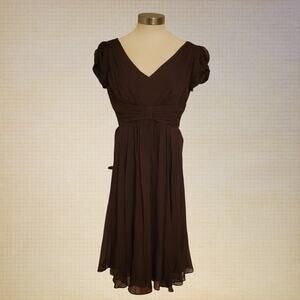 Suzi Chin for Maggy Boutique Brown Silk Dress Women 10 Ruched Empire Waist Midi